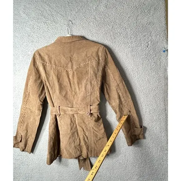 Marcelle Renee Leather‎ Suede Jacket Womens M Brown Long Sleeve Full Zip READ - Picture 8 of 16